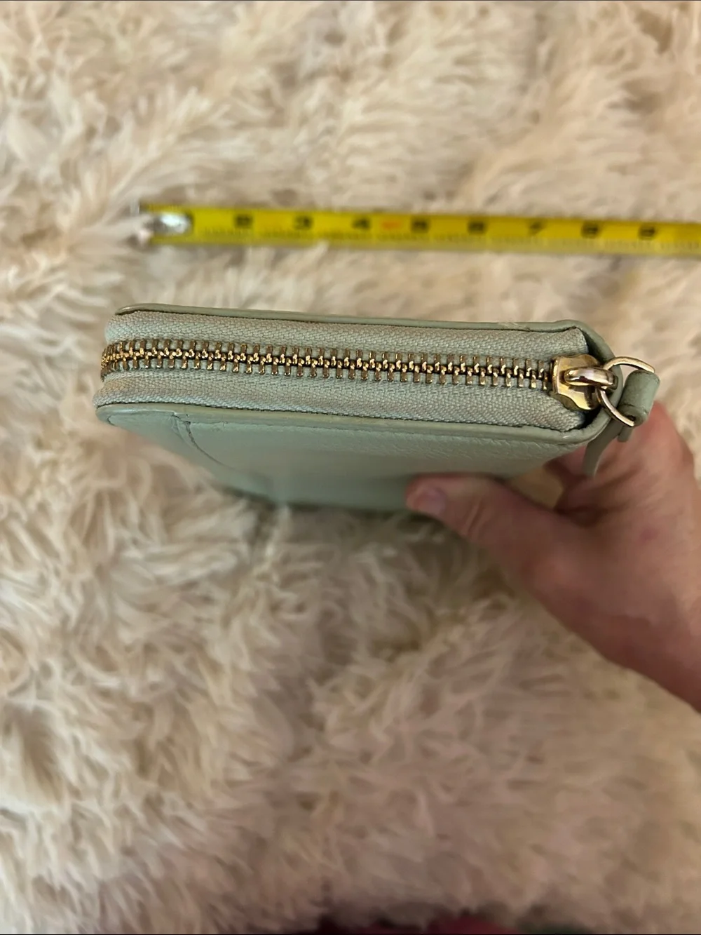 kate spade mint green zip-around pebbled leather wallet